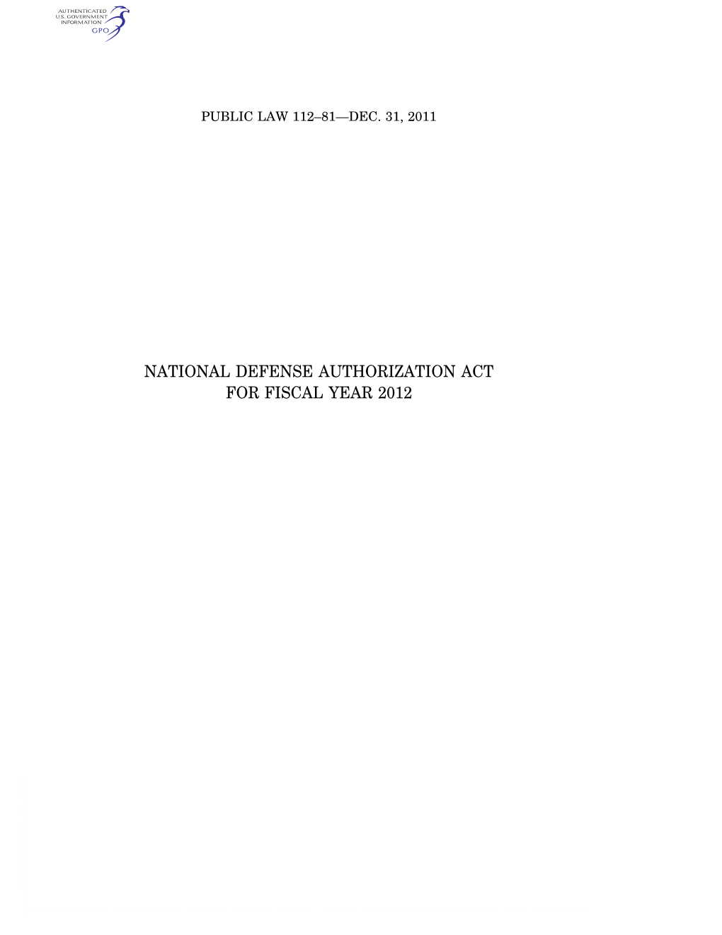 National Defense Authorization Act for Fiscal Year 2012