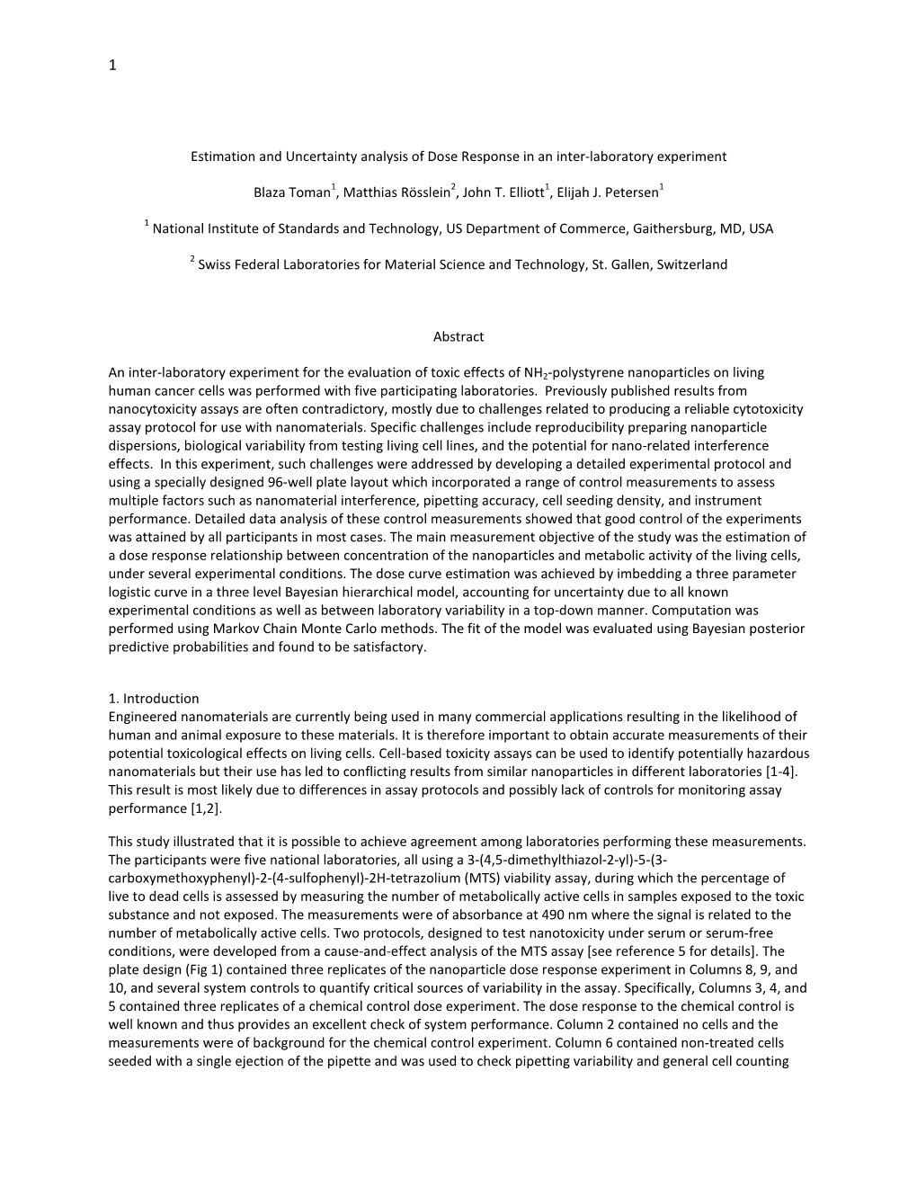 Estimation and Uncertainty Analysis of Dose Response in an Inter-Laboratory Experiment