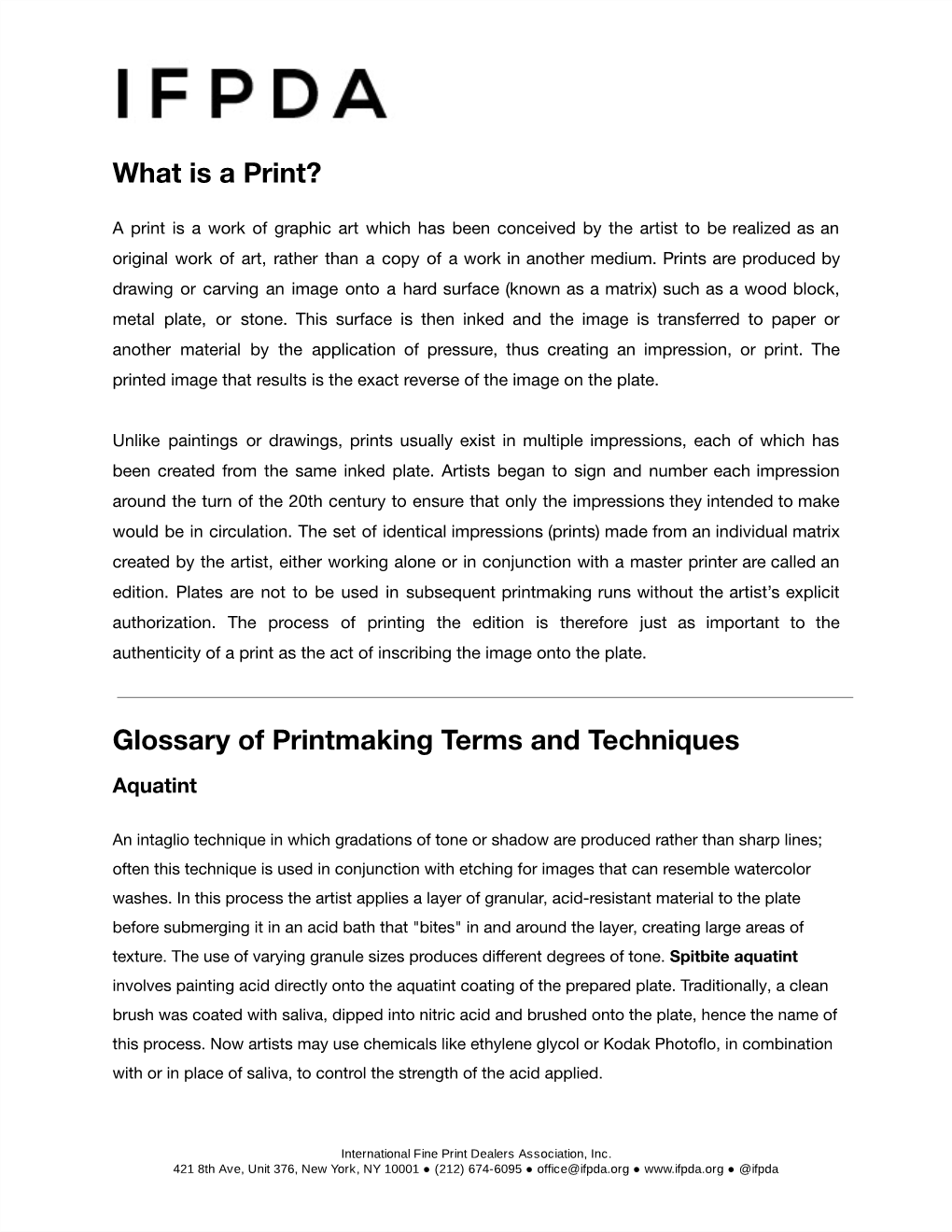 Glossary of Printmaking Terms and Techniques