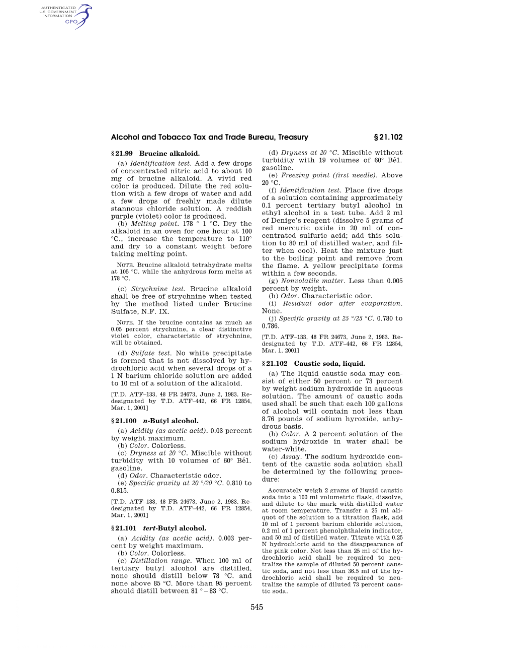 Alcohol and Tobacco Tax and Trade Bureau, Treasury § 21.102