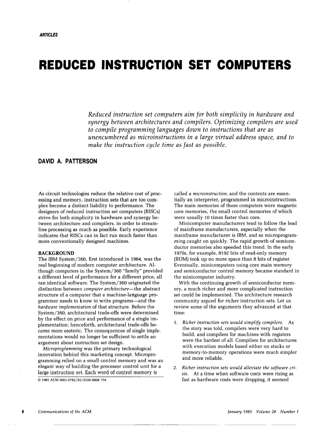 Reduced Instruction Set Computers