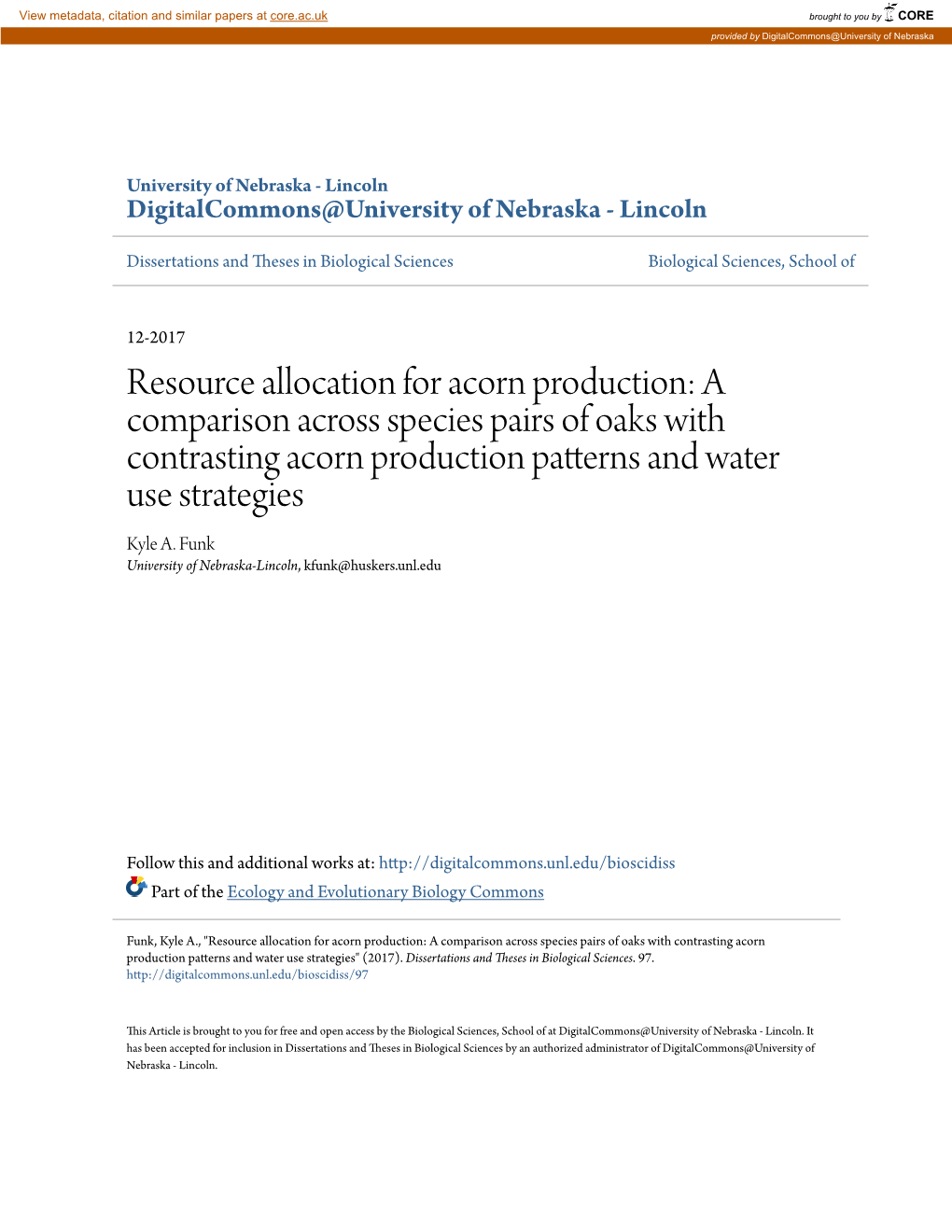 A Comparison Across Species Pairs of Oaks with Contrasting Acorn Production Patterns and Water Use Strategies Kyle A