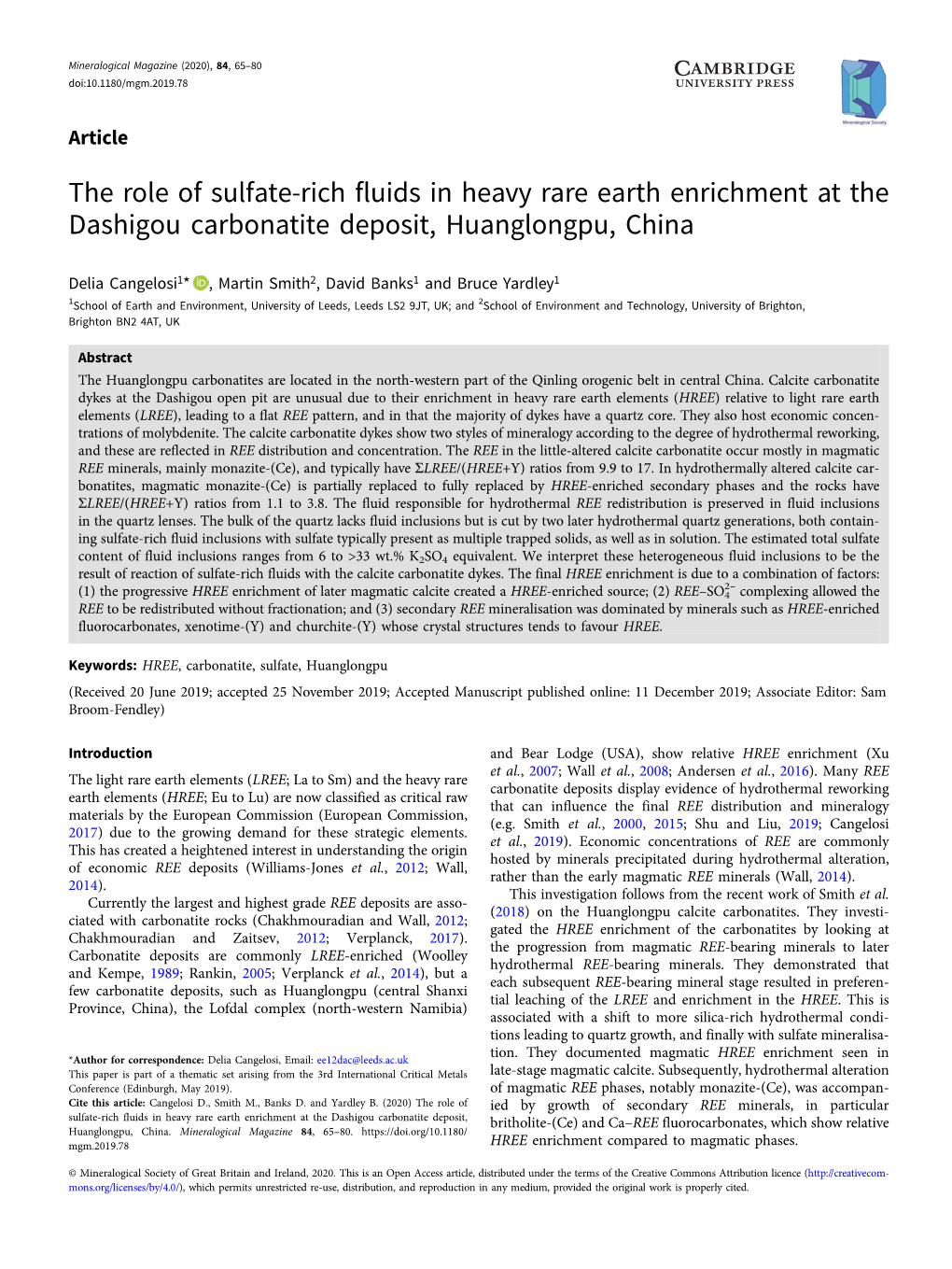 The Role of Sulfate-Rich Fluids in Heavy Rare Earth Enrichment at the Dashigou Carbonatite Deposit, Huanglongpu, China