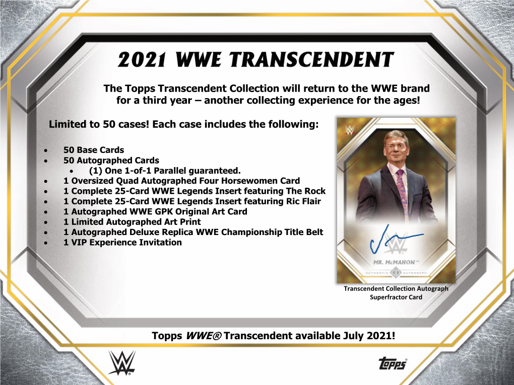 The Topps Transcendent Collection Will Return to the WWE Brand for a Third Year – Another Collecting Experience for the Ages!