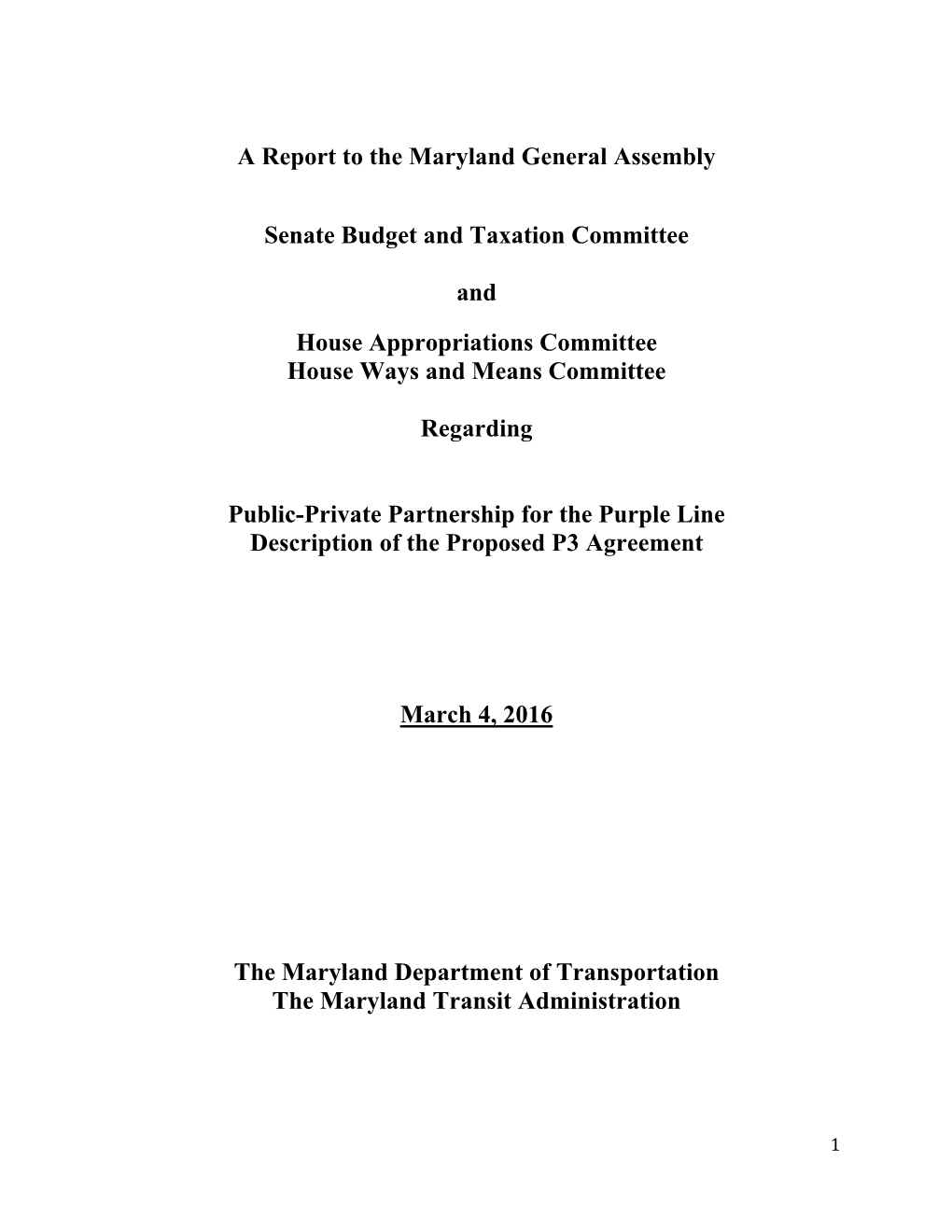 A Report to the Maryland General Assembly Senate