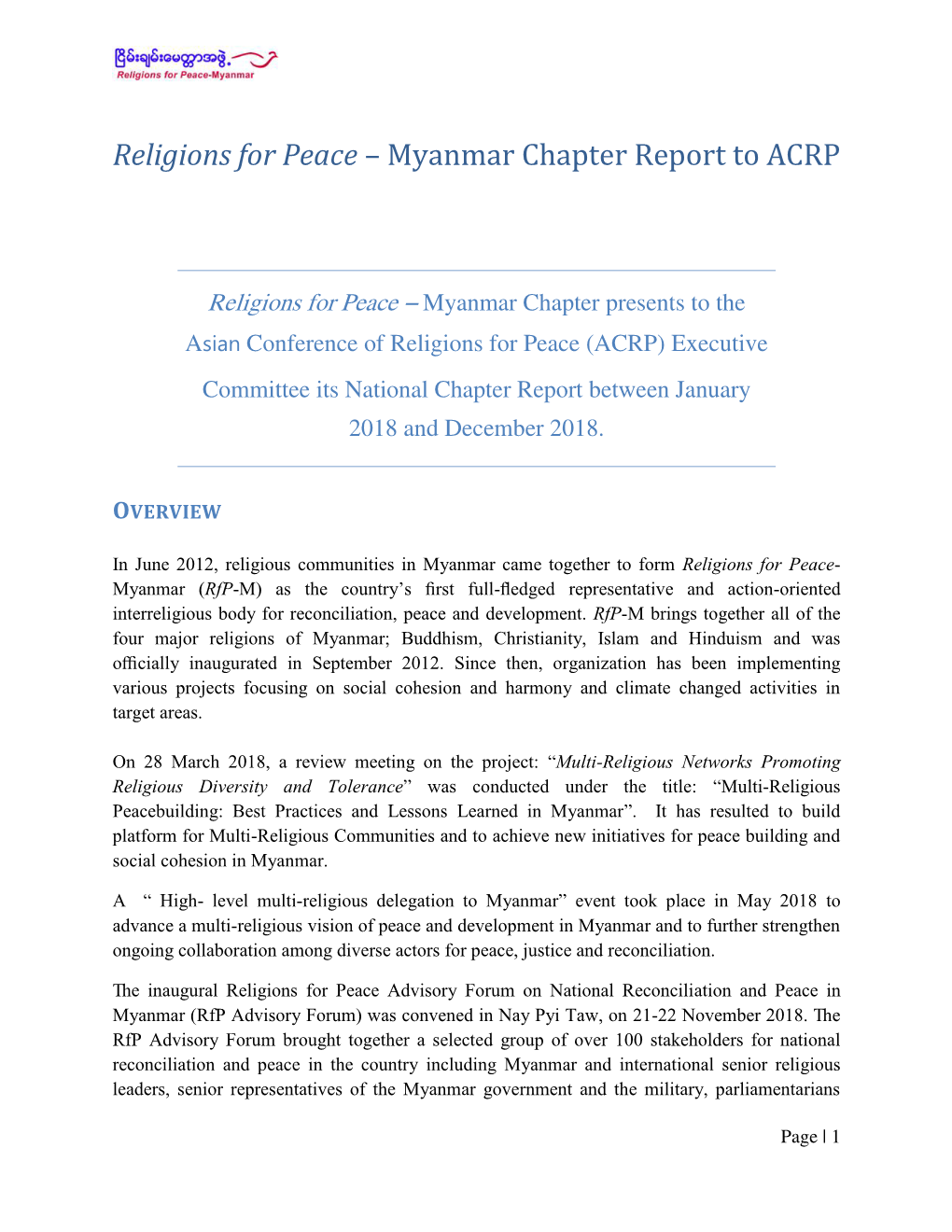 Myanmar Chapter Report to ACRP