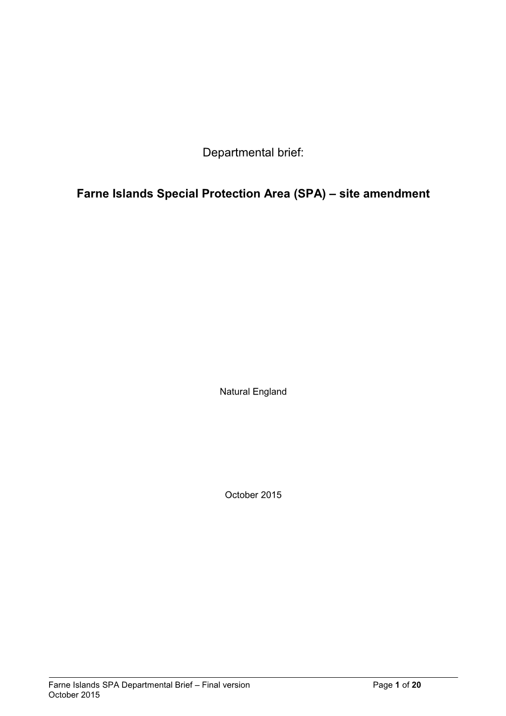 Departmental Brief: Farne Islands Special Protection Area (SPA) – Site