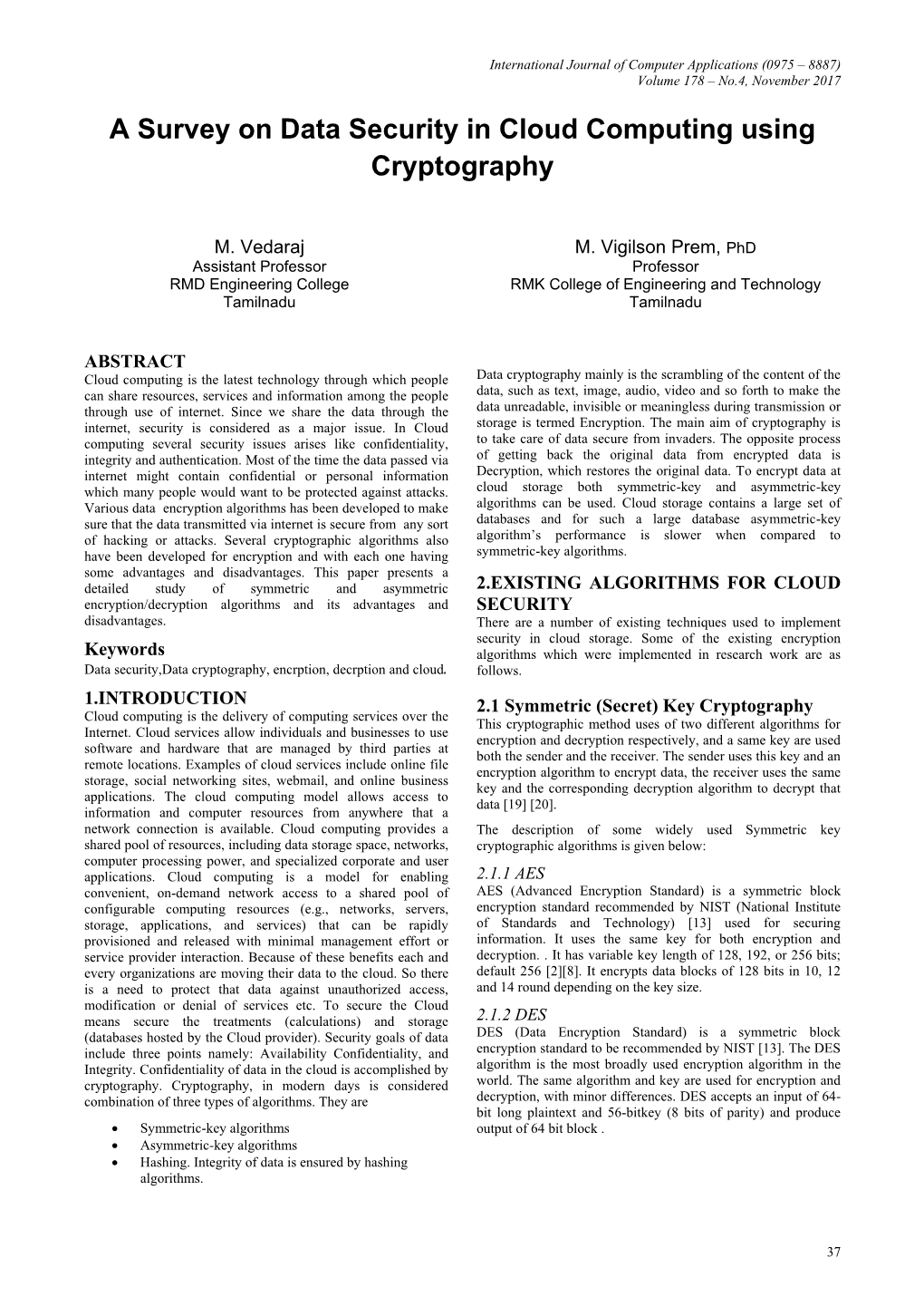 A Survey on Data Security in Cloud Computing Using Cryptography