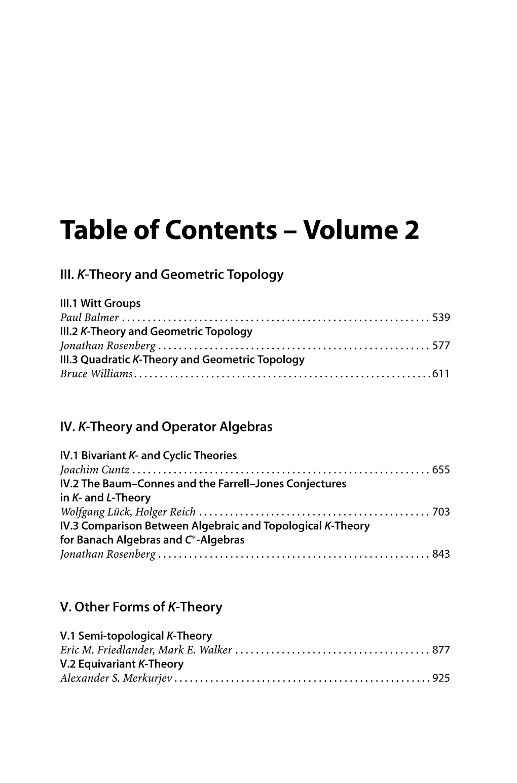 Table of Contents – Volume 2