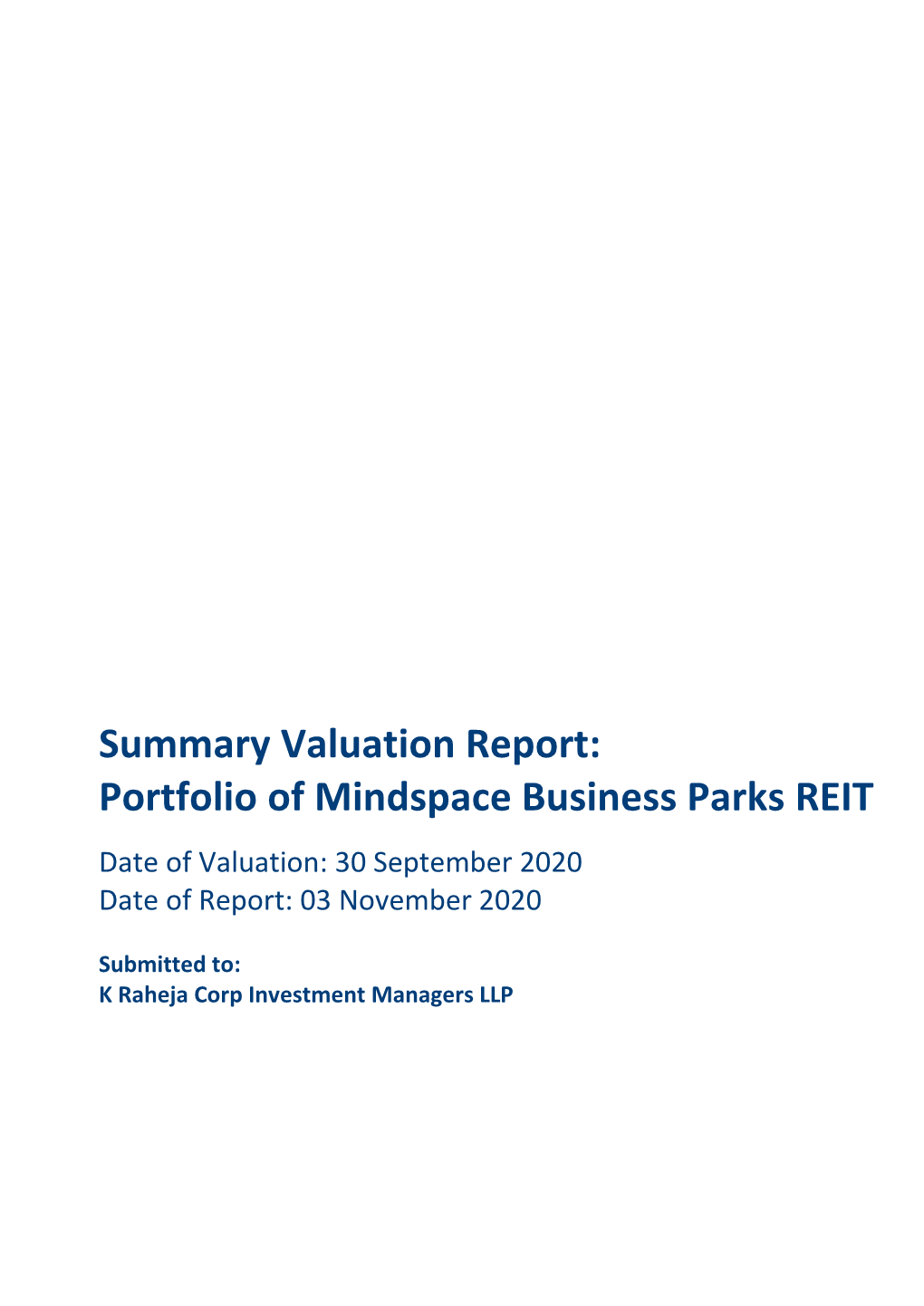 Summary Valuation Report: Portfolio of Mindspace Business Parks REIT