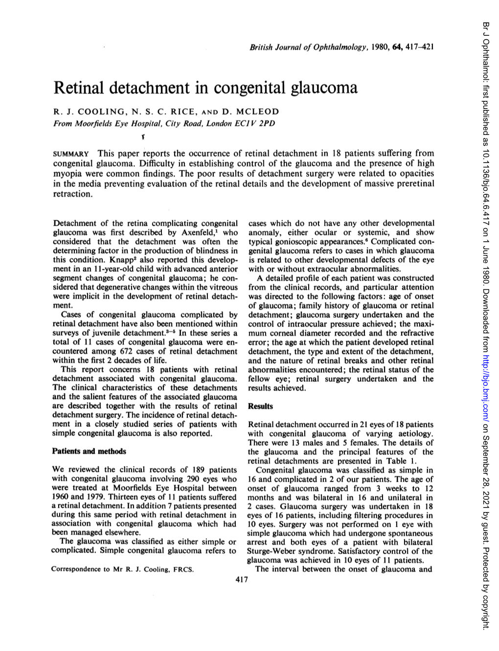 Retinal Detachment in Congenital Glaucoma