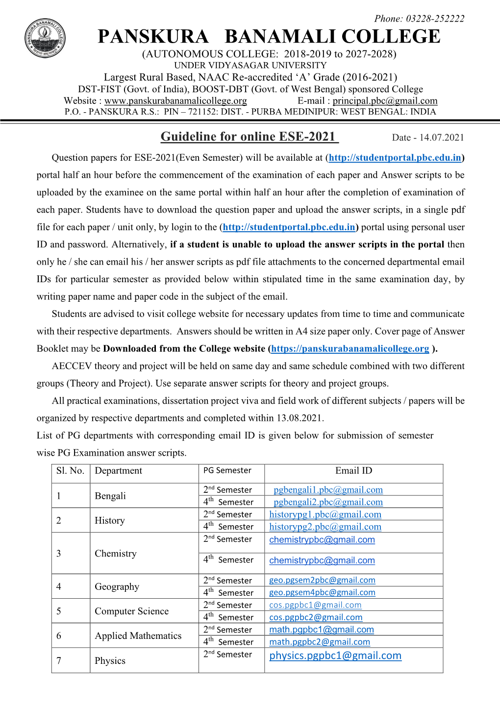 Guideline for ESE-2021(EVEN Semester)