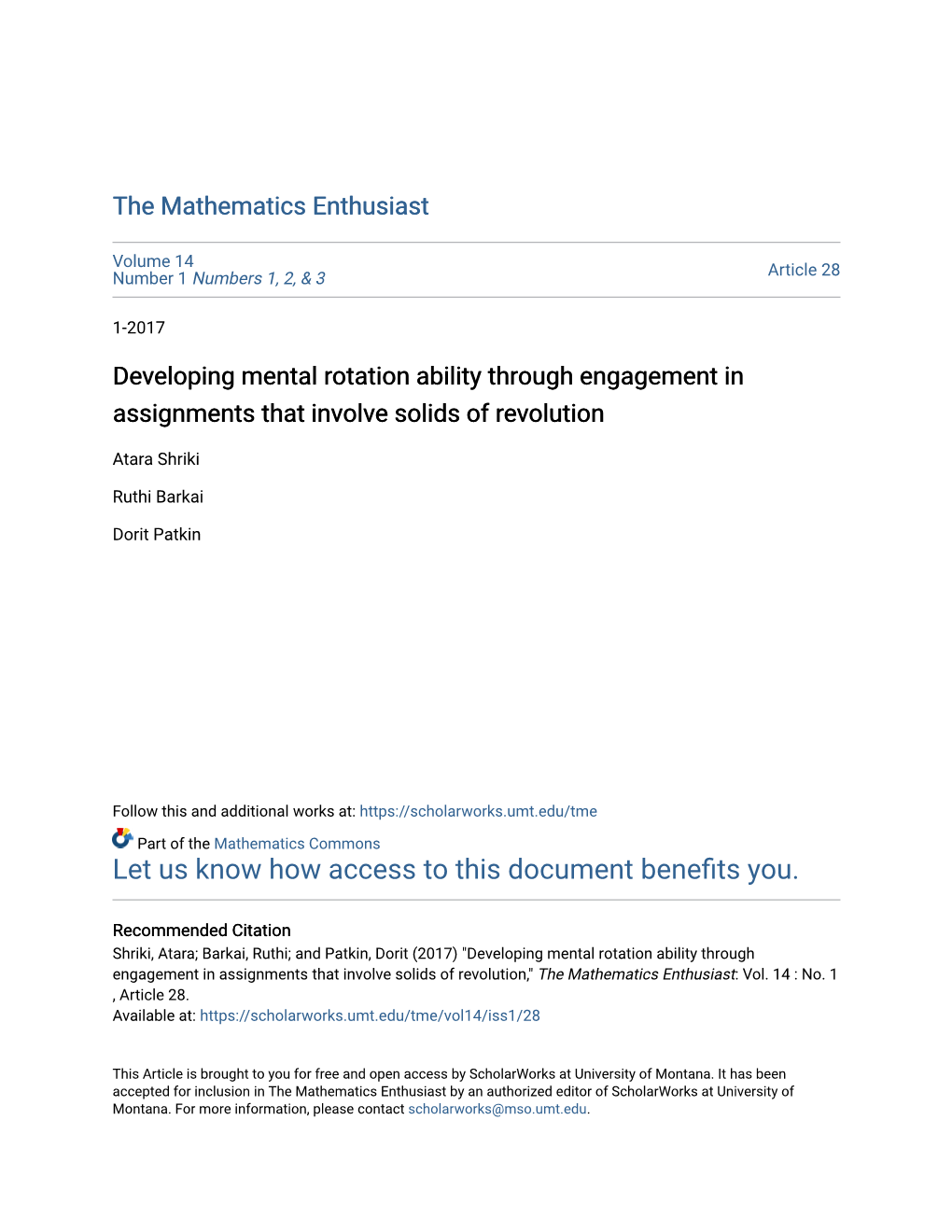 Developing Mental Rotation Ability Through Engagement in Assignments That Involve Solids of Revolution