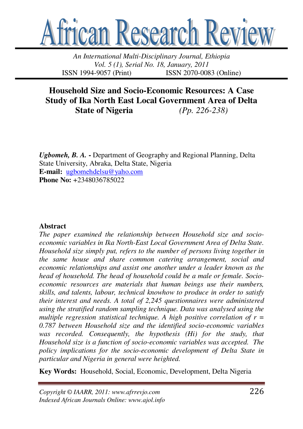 A Case Study of Ika North East Local Government Area of Delta State of Nigeria (Pp
