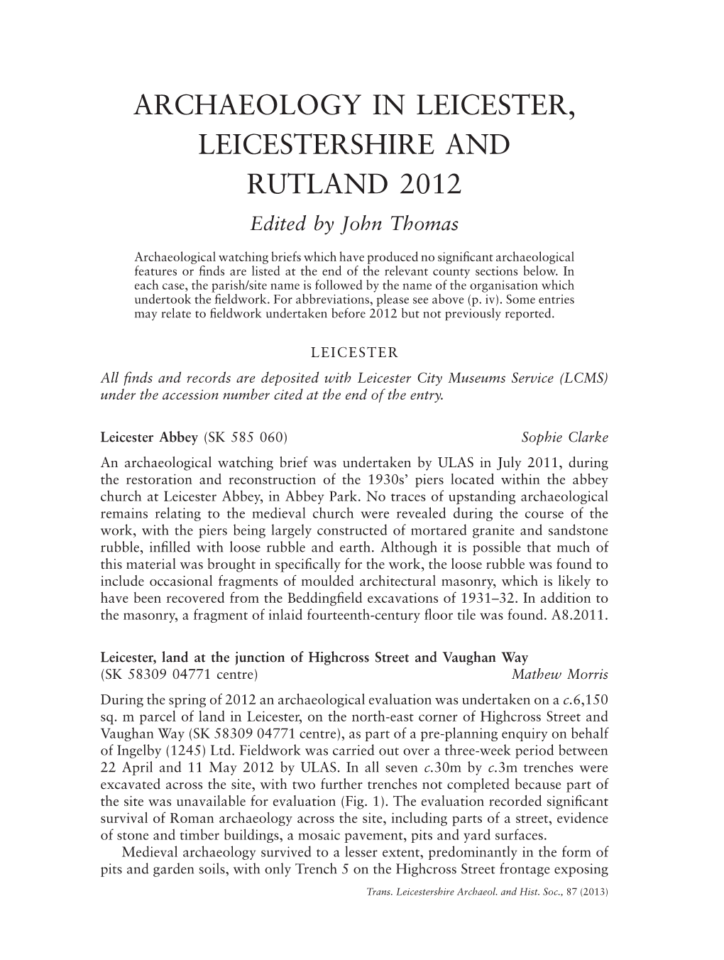 Archaeology in Leicestershire and Rutland