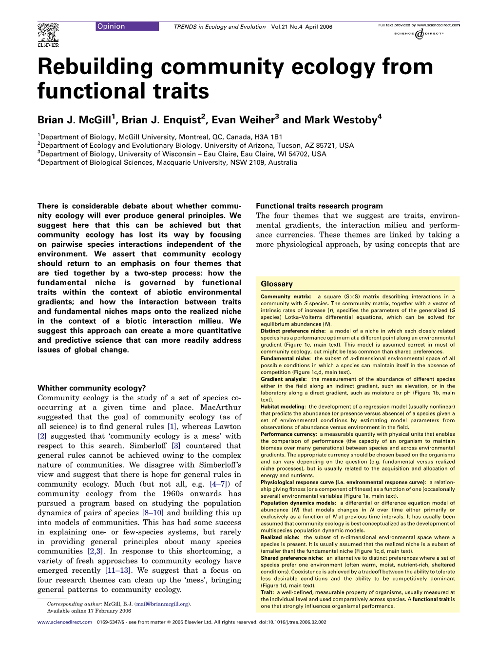 Rebuilding Community Ecology from Functional Traits