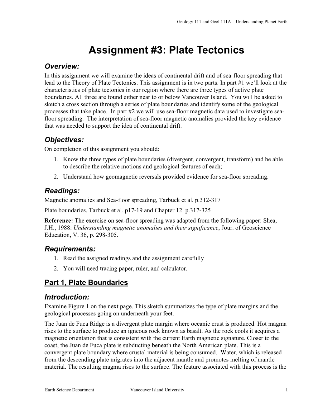 Assignment #3: Plate Tectonics