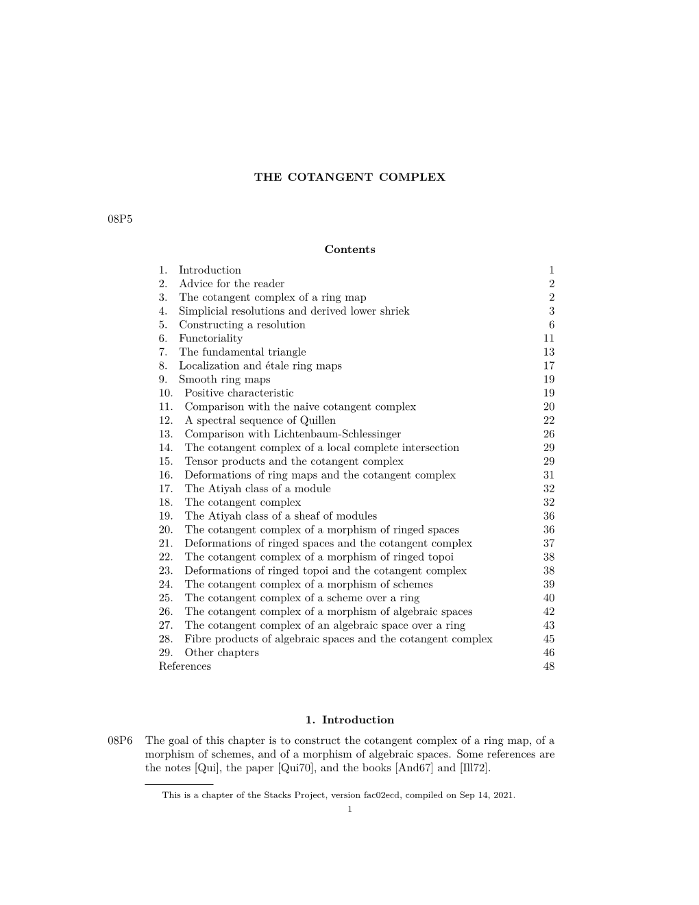 26. the Cotangent Complex of a Morphism of Algebraic Spaces 42 27