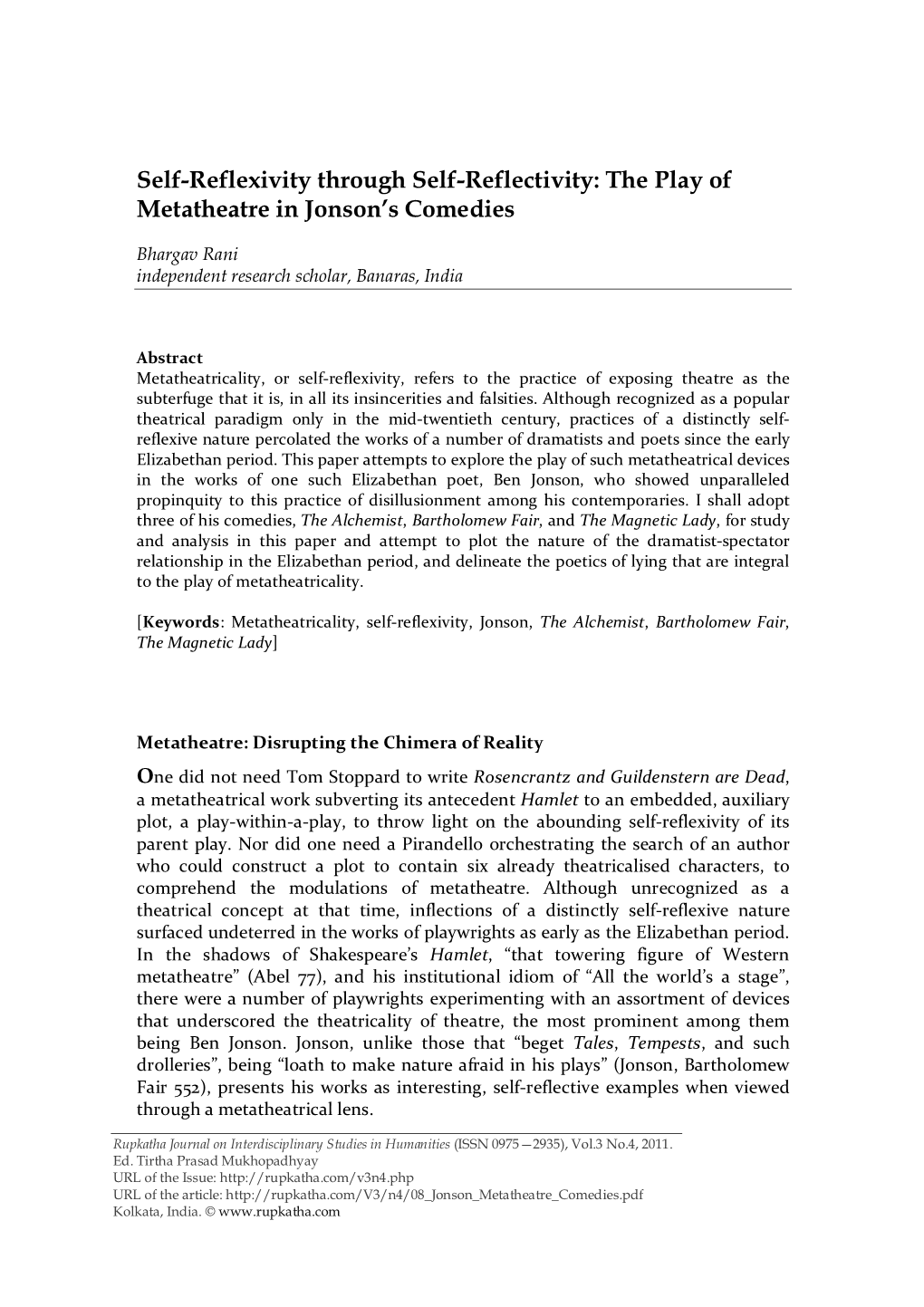 The Play of Metatheatre in Jonson's Comedies