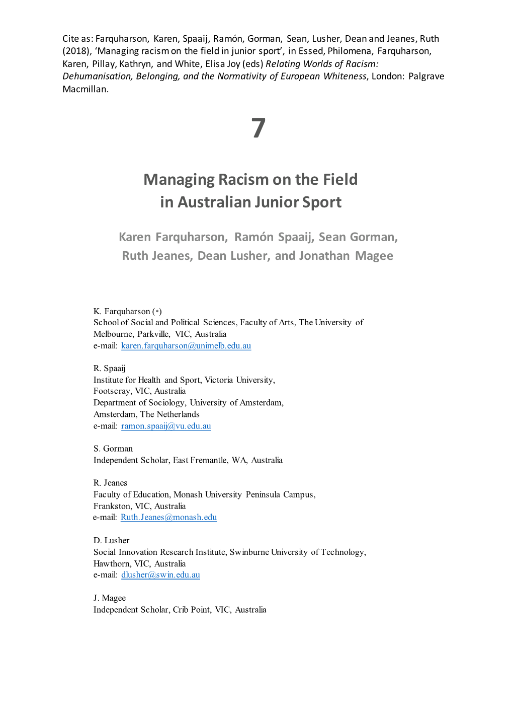 Managing Racism on the Field in Australian Junior Sport