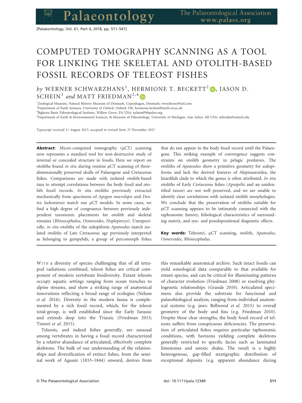 BASED FOSSIL RECORDS of TELEOST FISHES by WERNER SCHWARZHANS1,HERMIONET.BECKETT2 ,JASOND