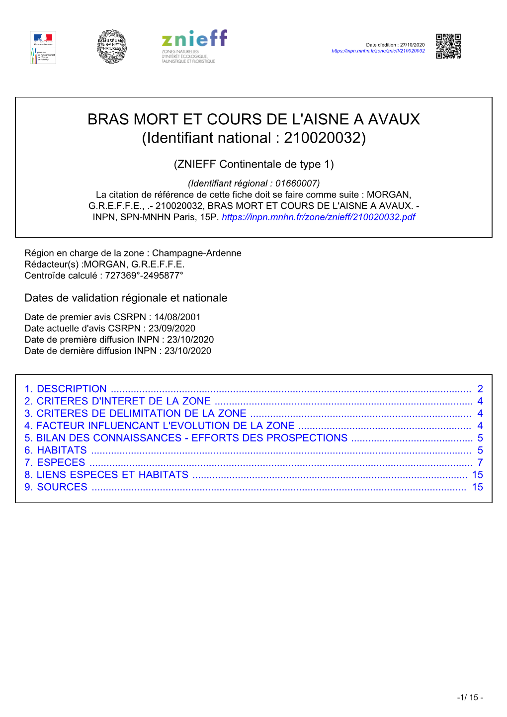 BRAS MORT ET COURS DE L'aisne a AVAUX (Identifiant National : 210020032)