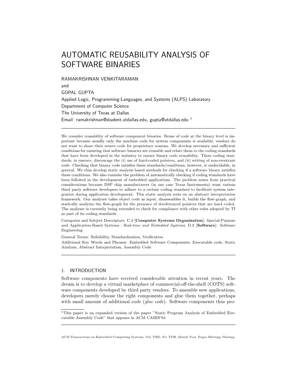 Automatic Reusability Analysis of Software Binaries