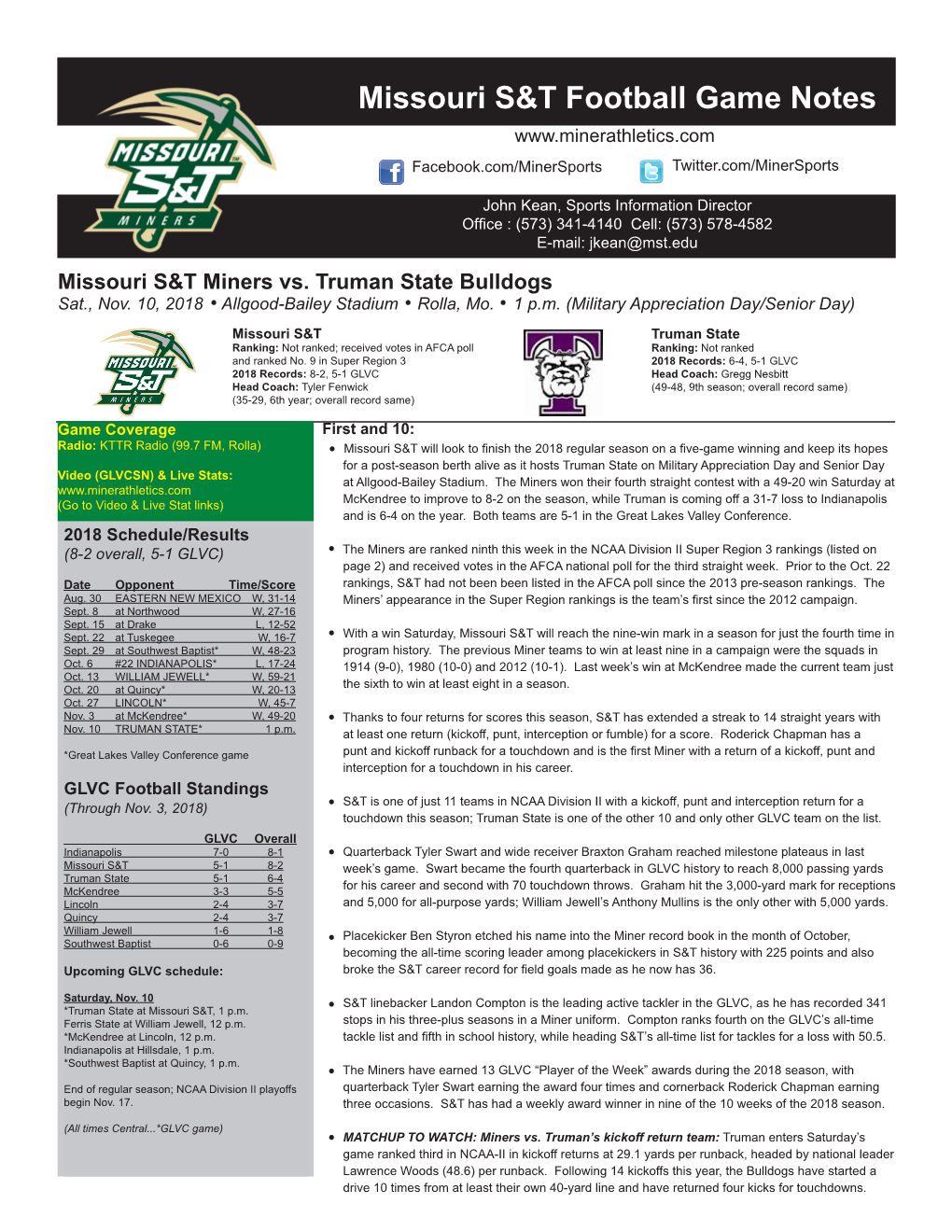 Missouri S&T Football Game Notes