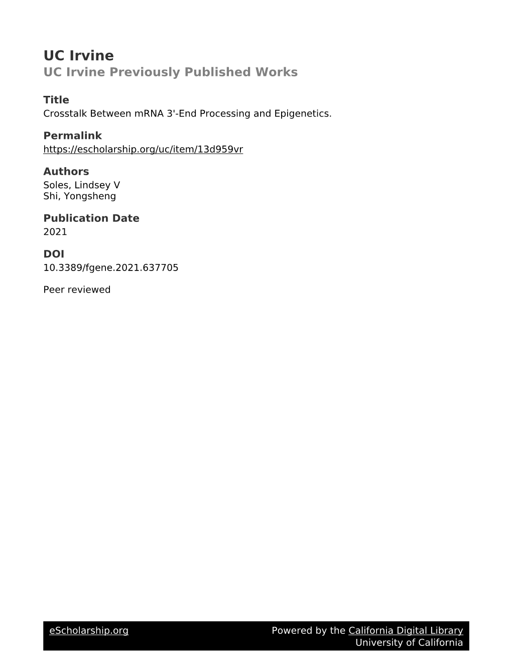 Crosstalk Between Mrna 3'-End Processing and Epigenetics