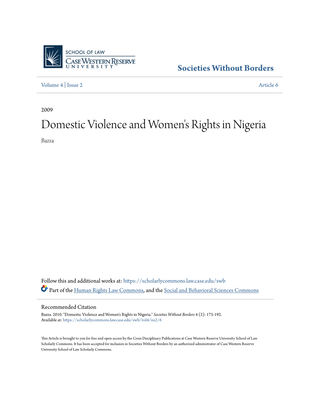 Domestic Violence and Women's Rights in Nigeria Bazza