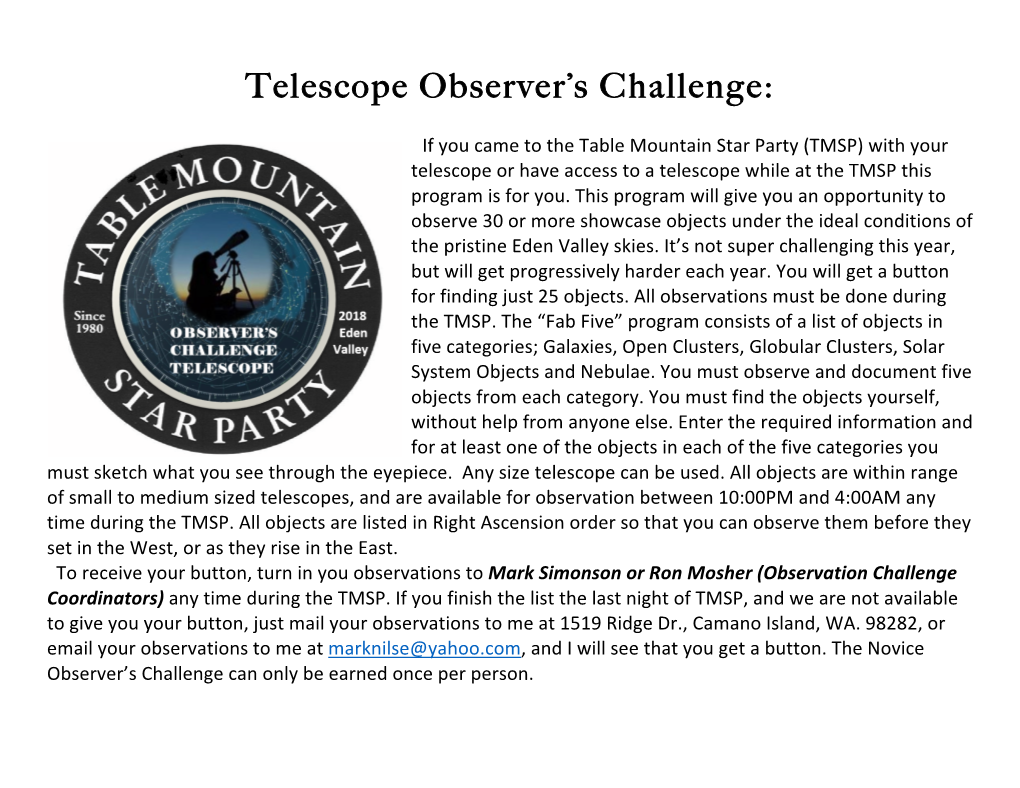 Telescope Observer List