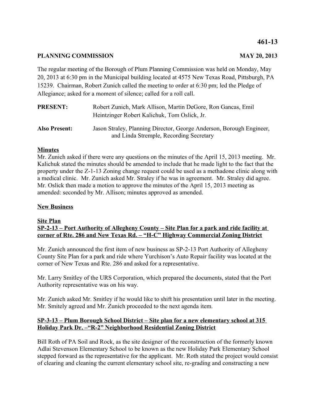 Planning Commission May 20, 2013