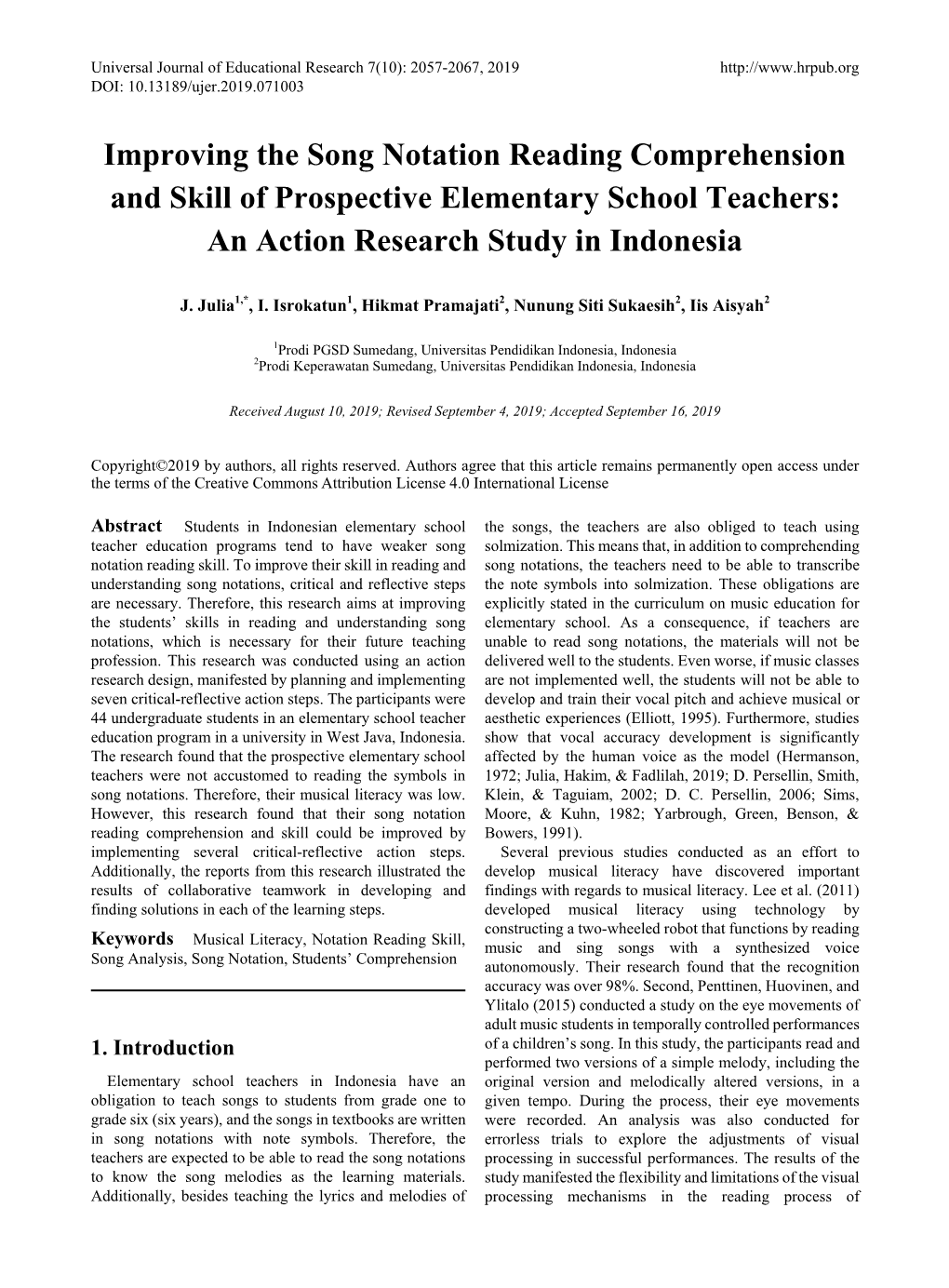 Improving the Song Notation Reading Comprehension and Skill of Prospective Elementary School Teachers: an Action Research Study in Indonesia