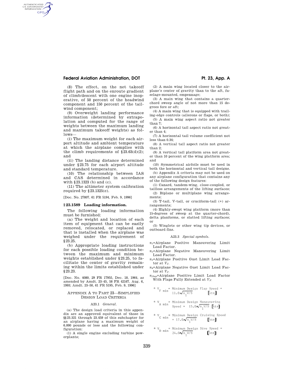 Federal Aviation Administration, DOT Pt. 23, App. A