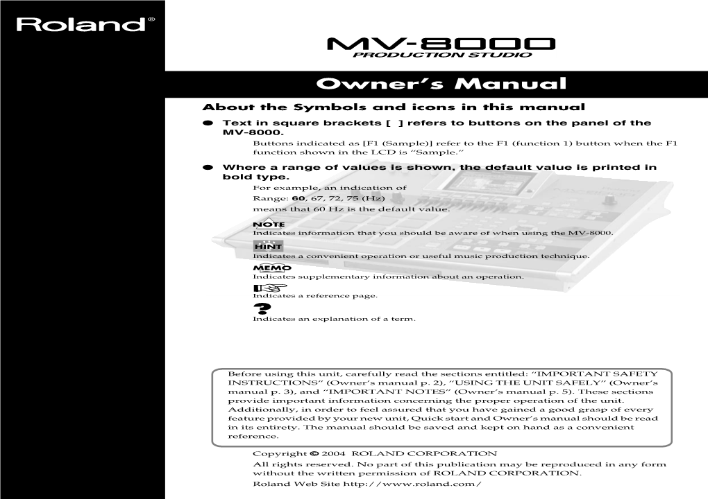 Roland MV8000 Manual