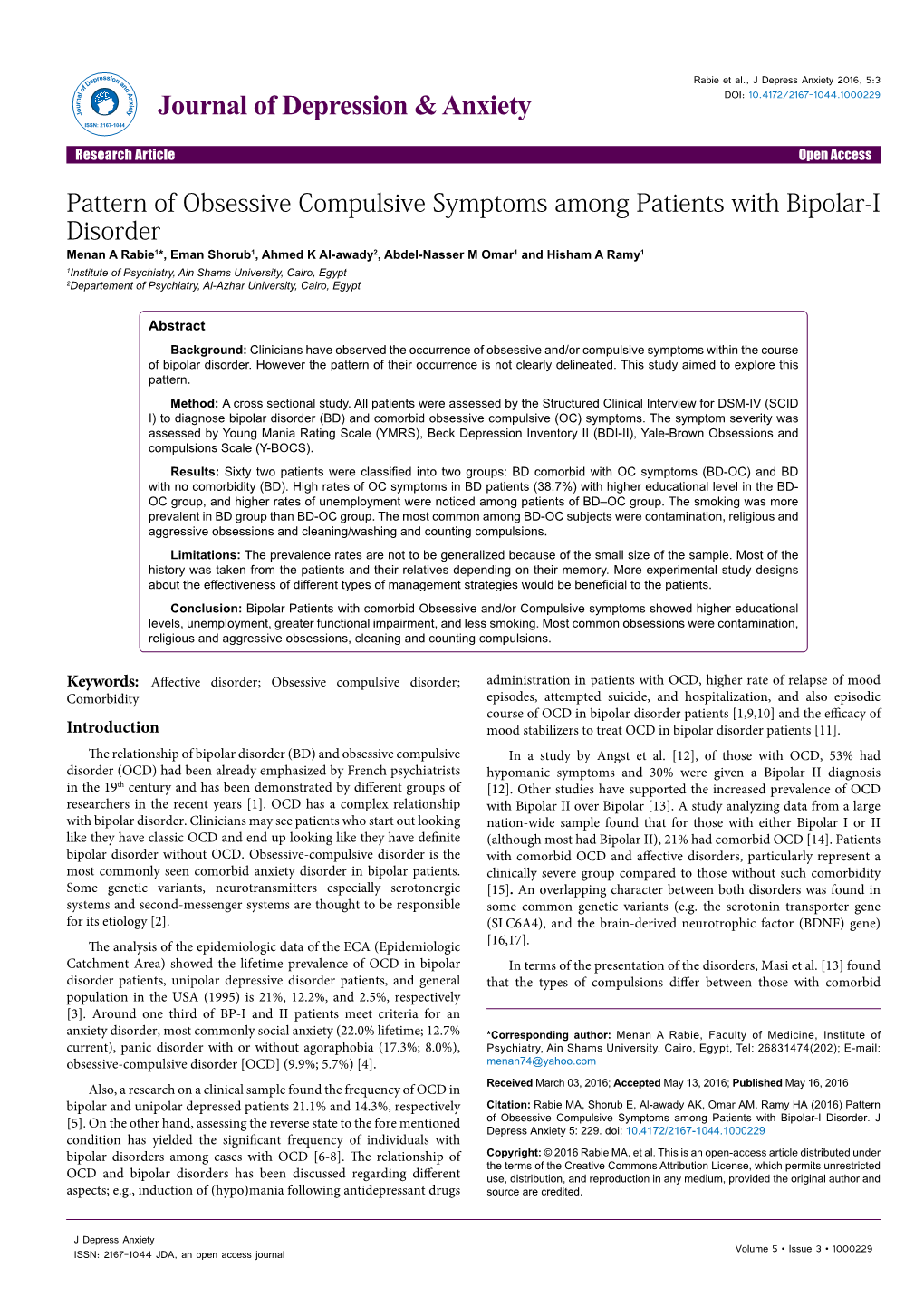 Pattern of Obsessive Compulsive Symptoms Among Patients With