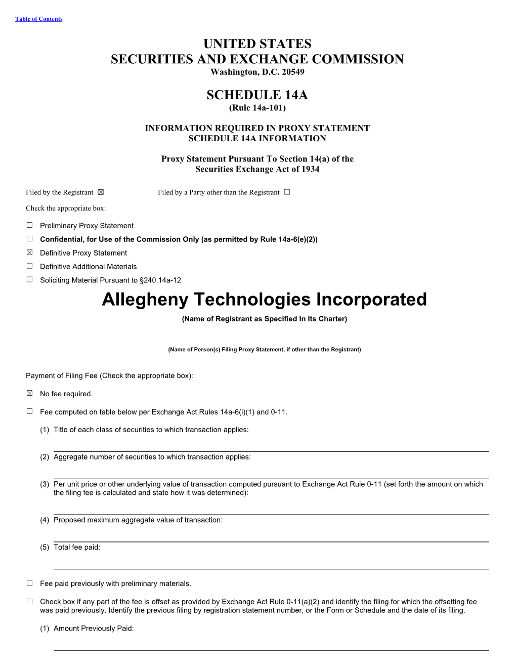 Allegheny Technologies Incorporated