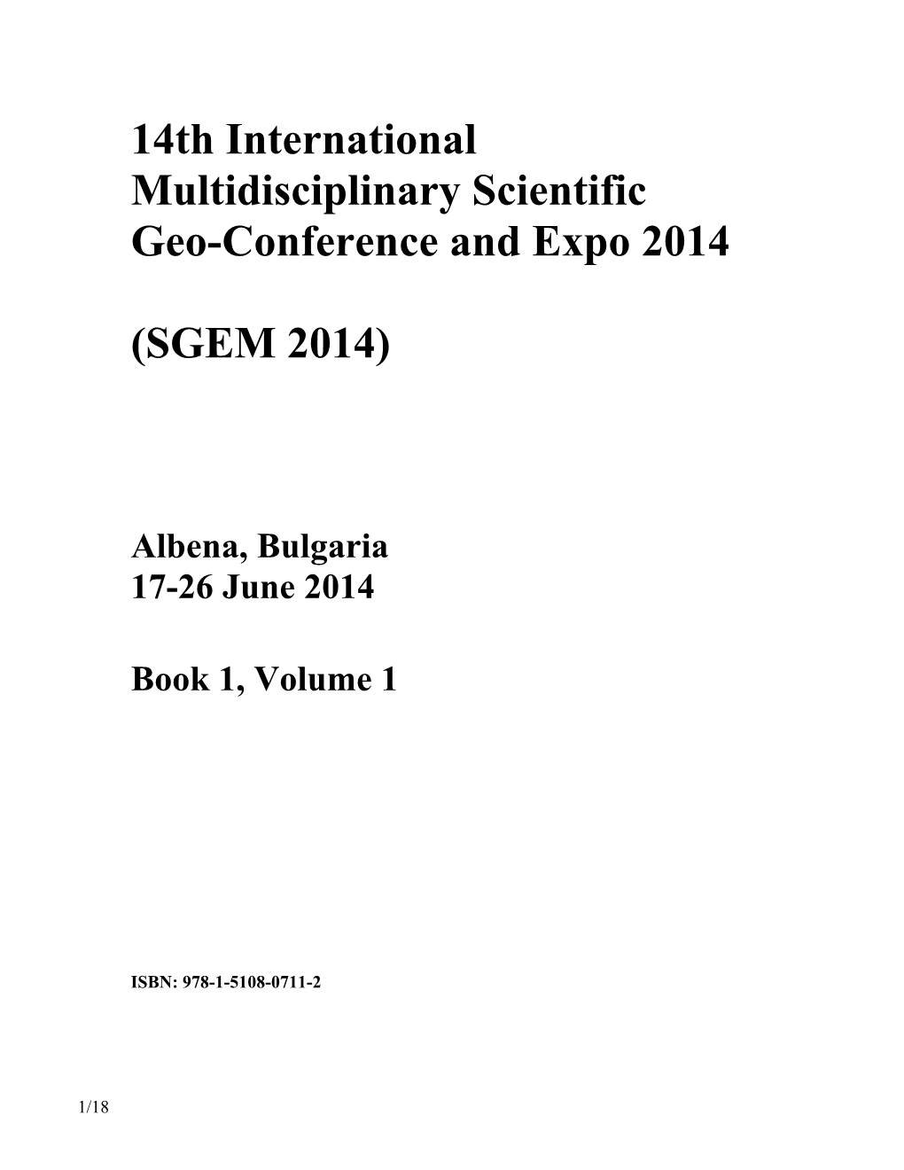 14Th International Multidisciplinary Scientific Geo-Conference and Expo 2014