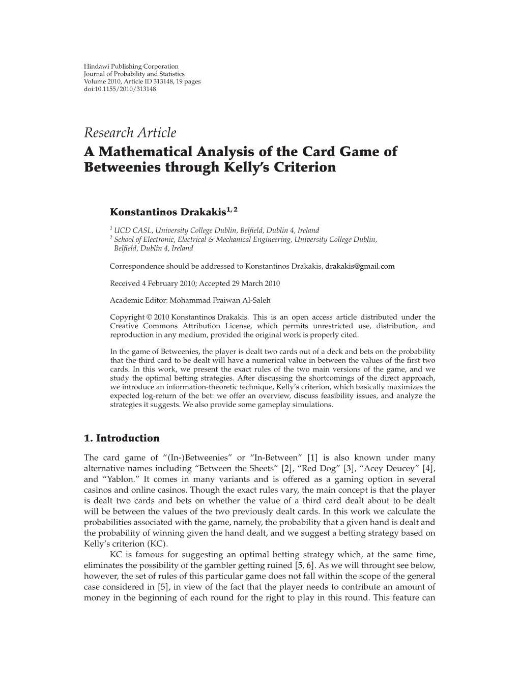 A Mathematical Analysis of the Card Game of Betweenies Through Kelly's Criterion