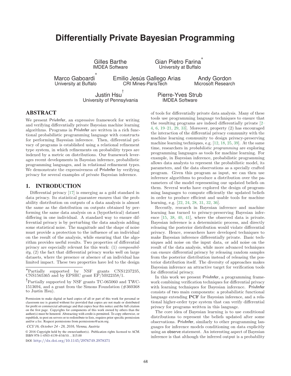 Differentially Private Bayesian Programming