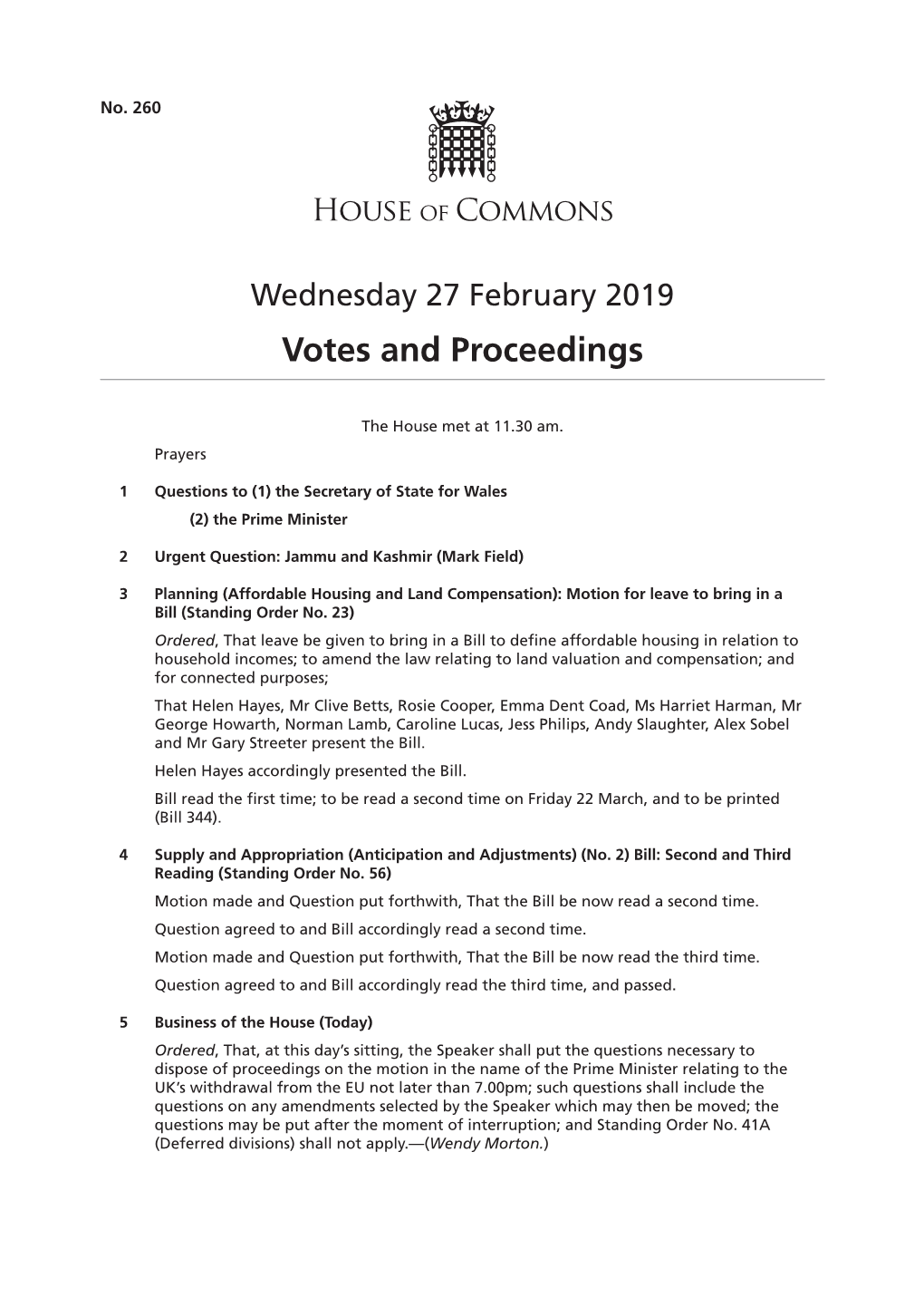 Votes and Proceedings