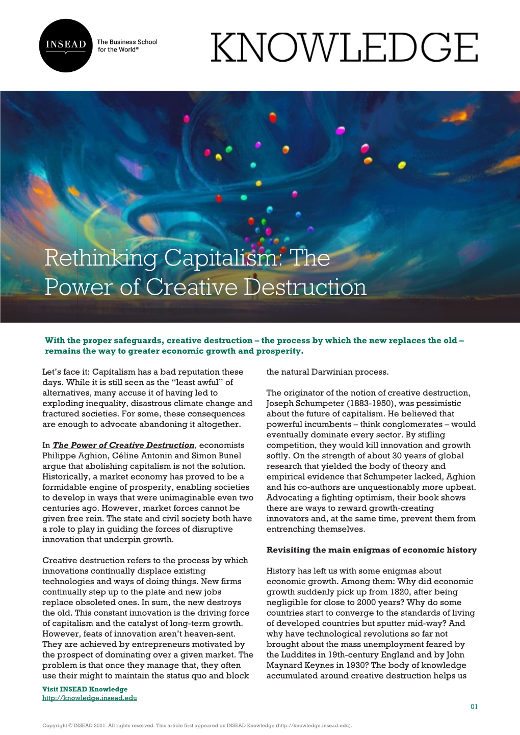 Rethinking Capitalism: the Power of Creative Destruction