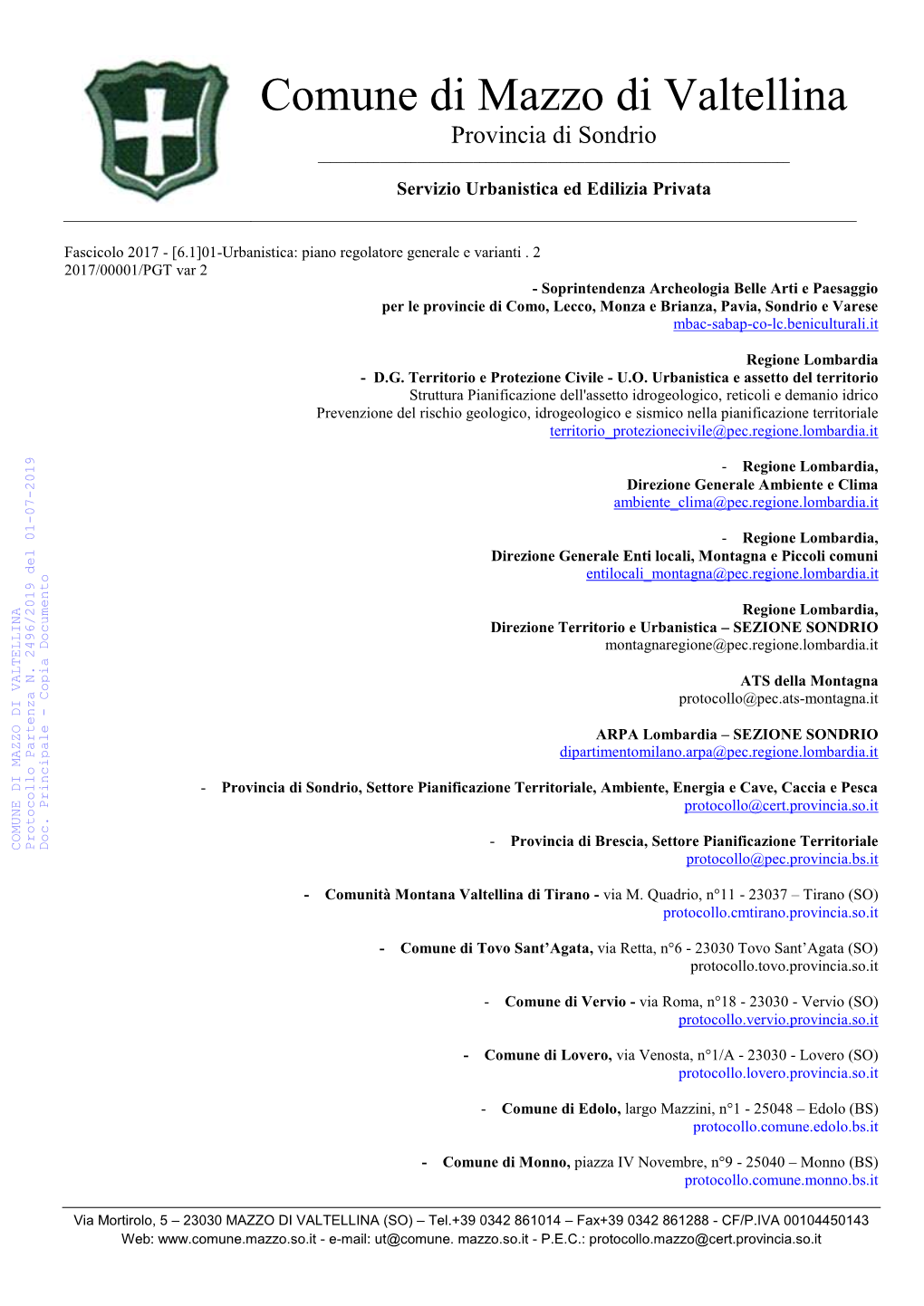 Comune Di Mazzo Di Valtellina Provincia Di Sondrio ______