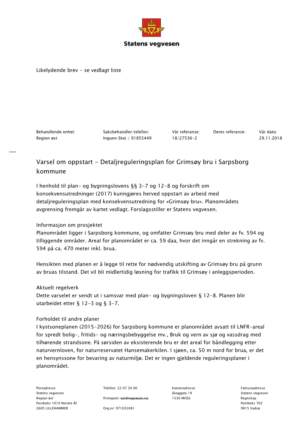 Detaljreguleringsplan for Grimsøy Bru I Sarpsborg Kommune