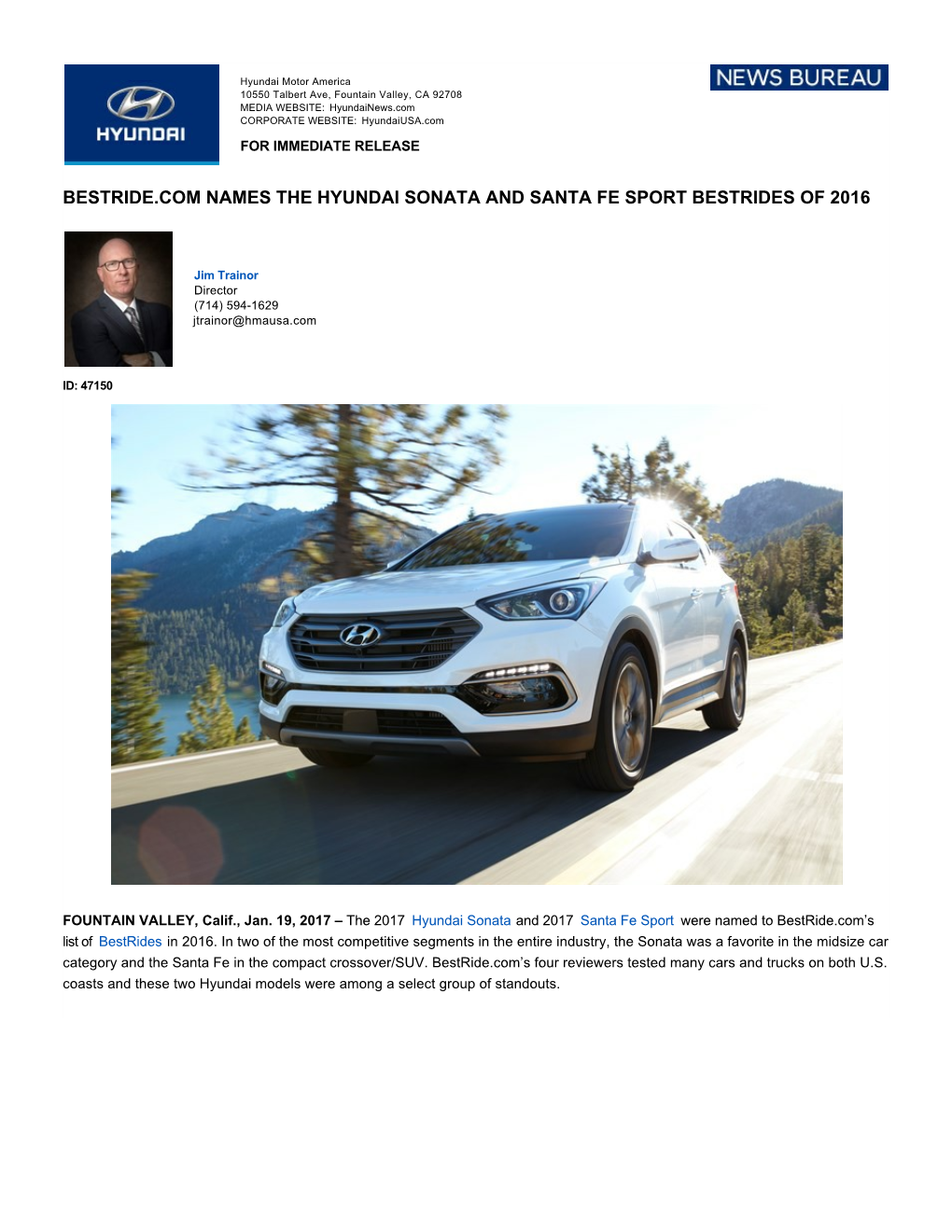 Bestride.Com Names the Hyundai Sonata and Santa Fe Sport Bestrides of 2016