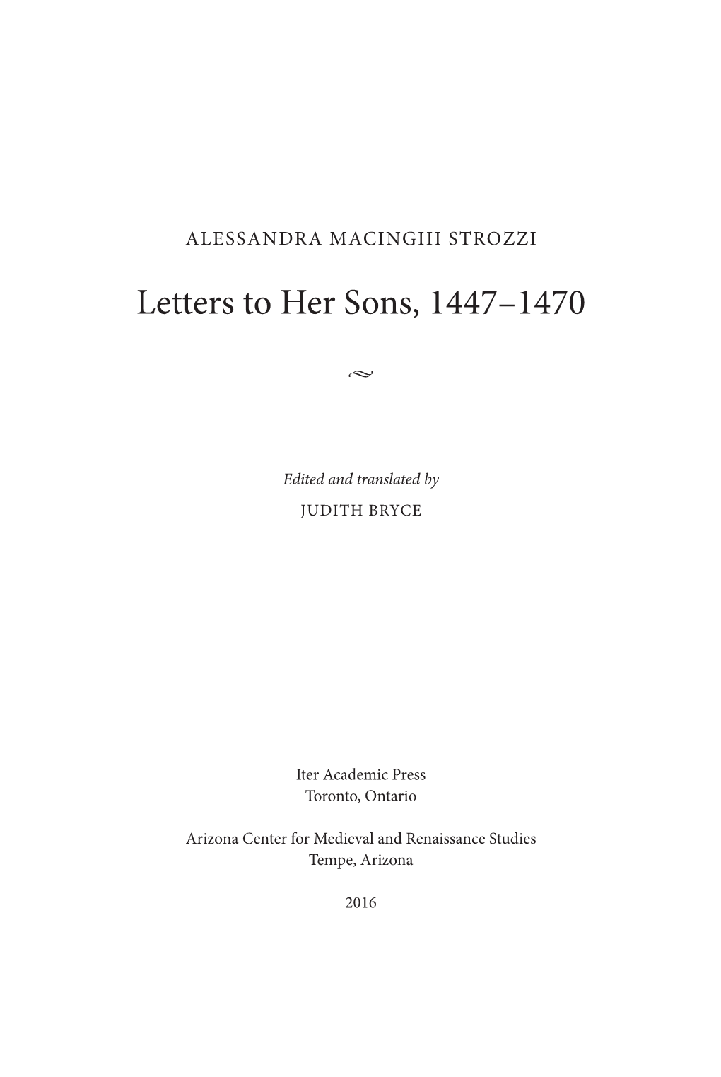 Letters to Her Sons, 1447–1470