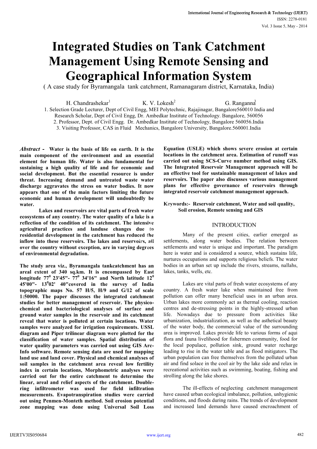 Integrated Studies on Tank Catchment Management Using Remote