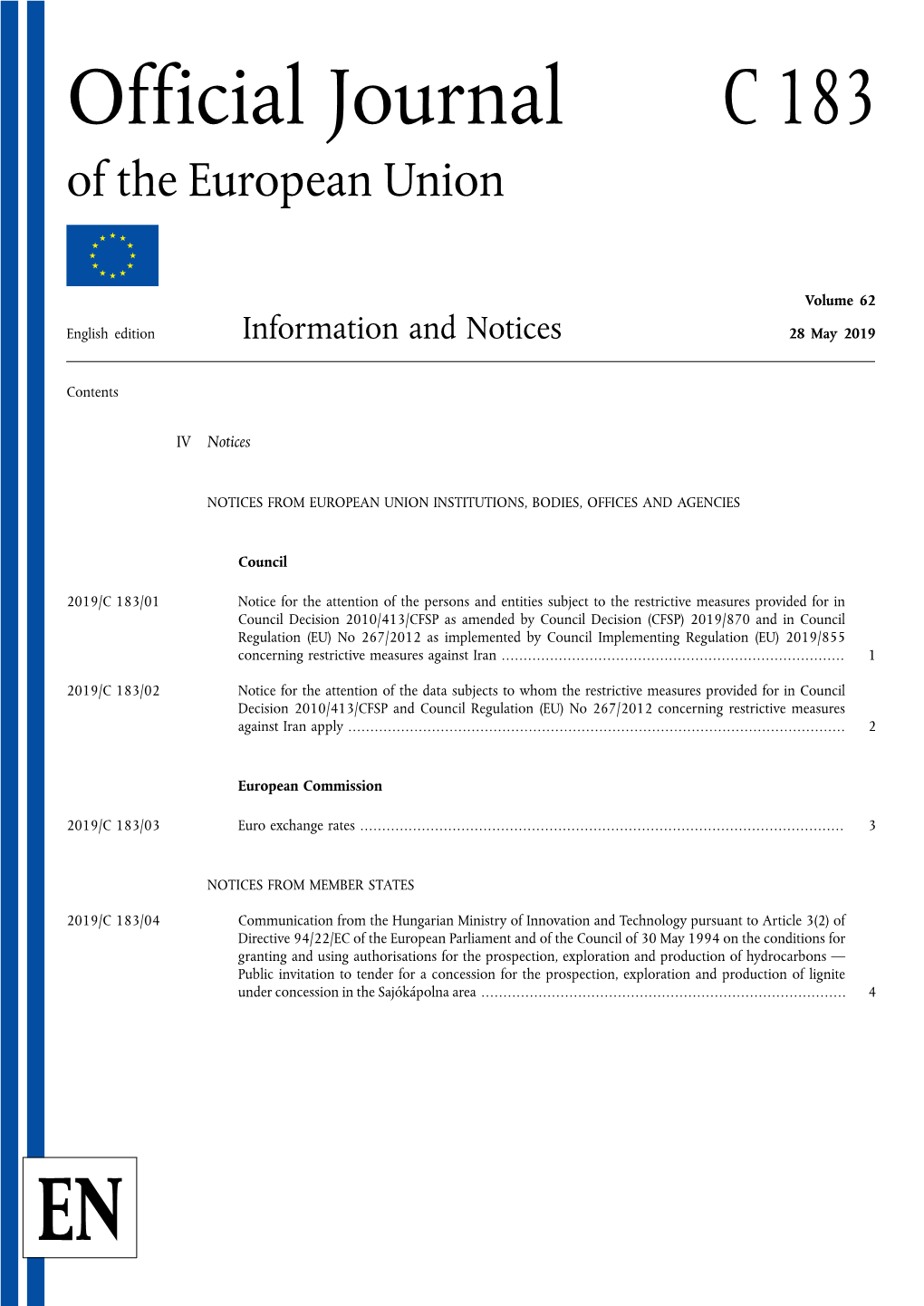 Official Journal C 183 of the European Union