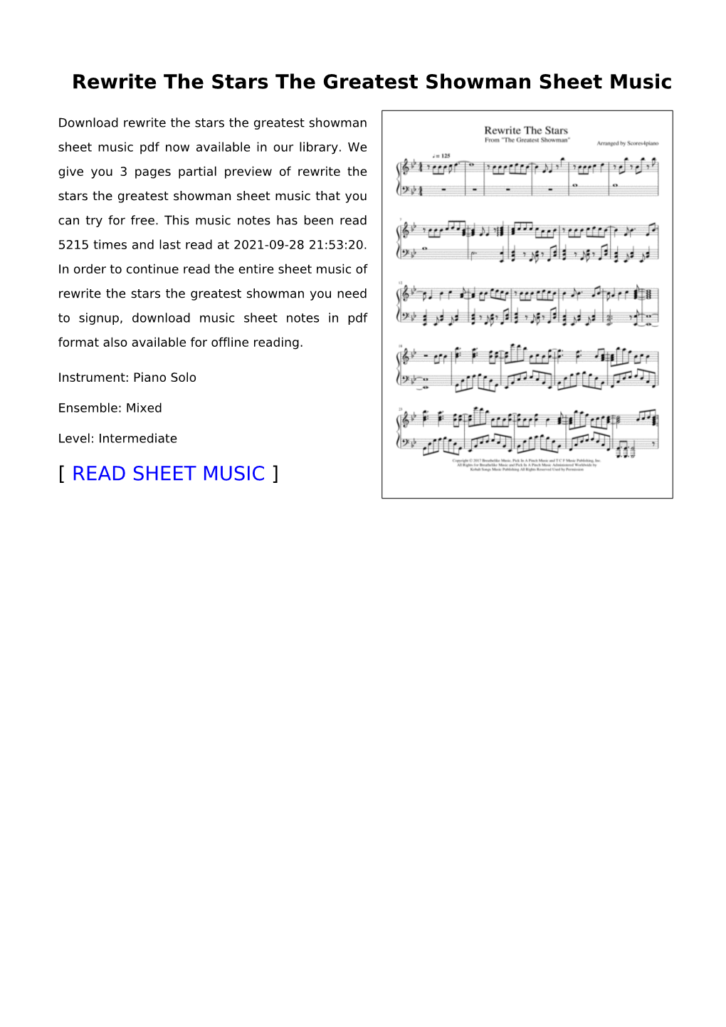 Sheet Music of Rewrite the Stars the Greatest Showman You Need to Signup, Download Music Sheet Notes in Pdf Format Also Available for Offline Reading