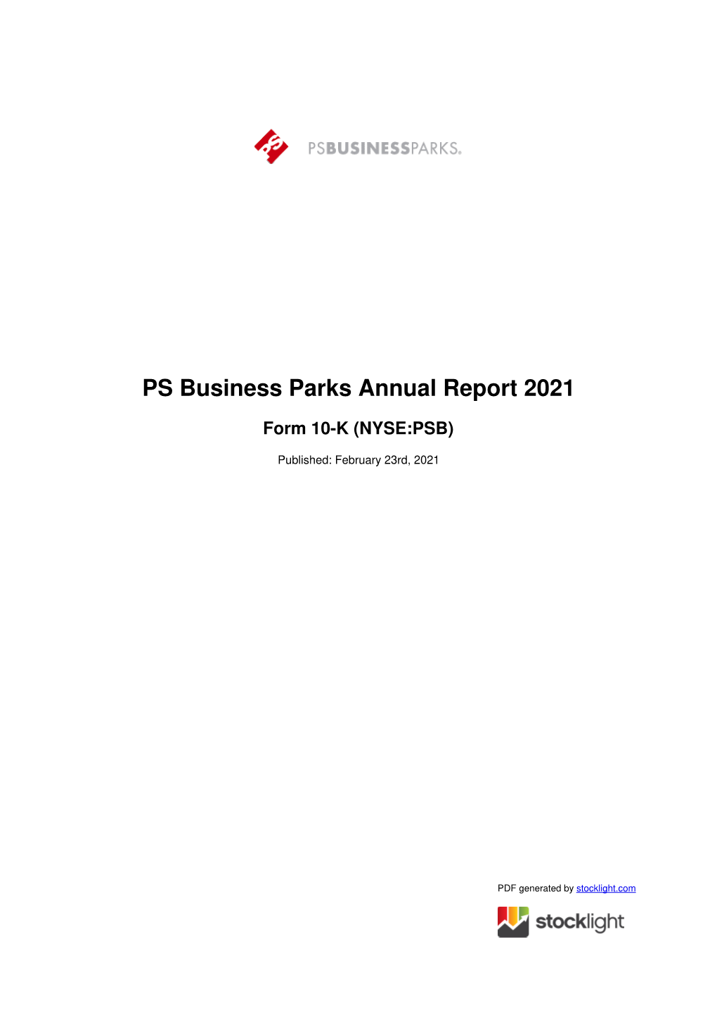 PS Business Parks Annual Report 2021